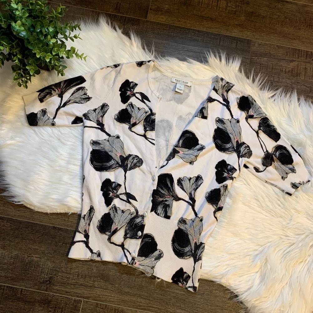 WHBM floral cardigan sweater
